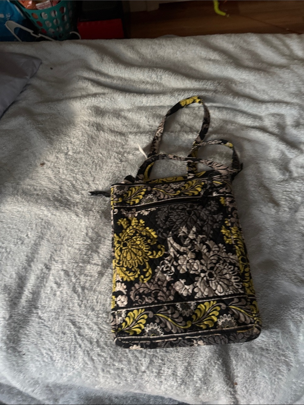 Quilted Floral Crossbody Tote in Black, Yellow and Cream